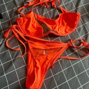 Neon orange mesh bikini